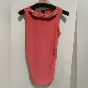 Robert Louis Coral Tank Top with Embellished Collar